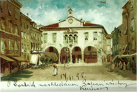 17.12.1899. godine netko je, nekoj dragoj mu osobi, poslao ovu razglednicu s motivom pulskog Foruma.